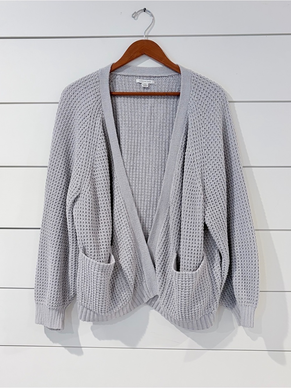 American Eagle Cozy Waffle Knit Cardigan Oversized  Slouchy Chunky L Cabincore